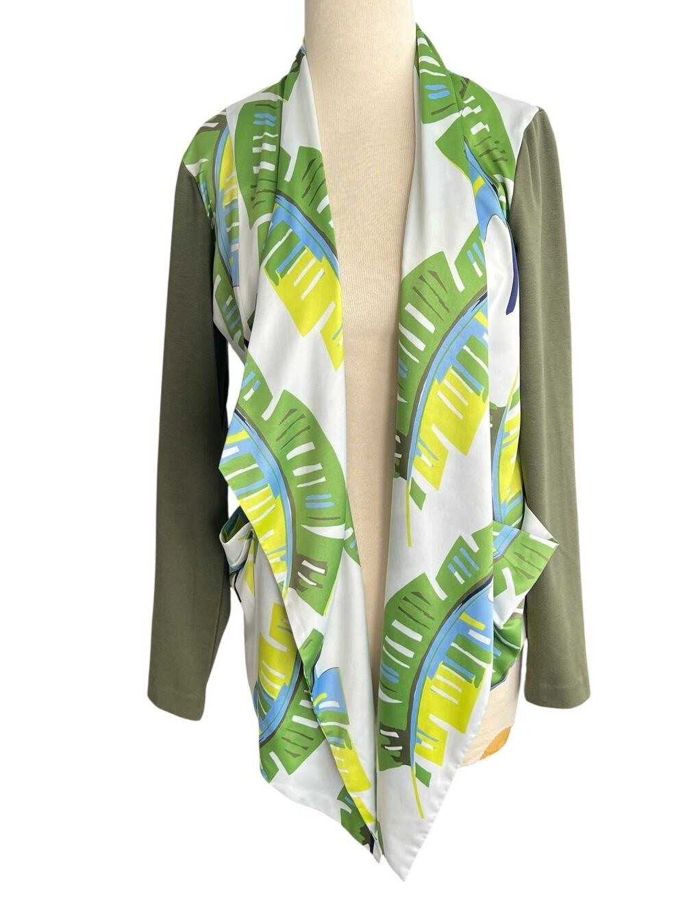 Very Vollbracht Kimono Jacket Womens Green Palm Frond Open Front Size M